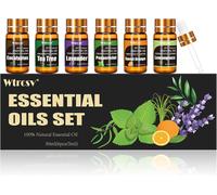 Essential Oils Set-6 Fragrances X 5 Ml-Pure Natural Oils For Diffuser-Aromatherapy,Massage-Peppermint,Tea Tree,Lavender,Eucalyptus,Lemongrass,Sweet Orange
