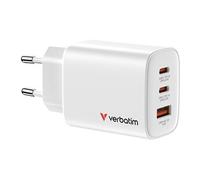 Verbatim Chargeur Essentials GaN 65 W – 2x USB‑C PD 3.0 + 1x USB‑A QC 3.0 – Blanc