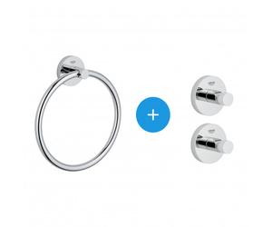 Essentials Lot de 2 patères murales fixation invisible + Anneau porte-serviettes métal (40364001 + 40365001)