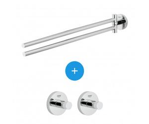 Essentials Lot de 2 patères murales fixation invisible + Double barre porte-serviettes métal (40364001 + 40371001)