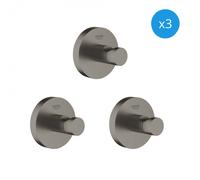 Essentials Lot de 3 crochets muraux, Hard Graphite Brossé (40364AL1-TrioEssential)
