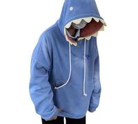 Essentials Sweat à capuche requin à manches longues surdimensionné décontracté pour femme avec broderie requin long à porter avec des leggings avec poche en forme de requin animal, bleu, L