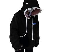 Essentials Sweat à capuche requin à manches longues surdimensionné décontracté pour femme avec broderie requin long à porter avec des leggings avec poche en forme de requin animal, Noir , XL