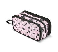 Essentials Trousse à crayons avec fermeture éclair - Grande pochette pour filles - Pour la rentrée scolaire - Fournitures de bureau - Adultes - Mignon chat noir - Poisson - Squelettes - Rose - 22,5 x