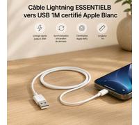 Essentielb - Câble Lightning Vers Usb 1m Certifié Apple Blanc Compatible Iphone 14 13 12 Pro Max Et Ipad