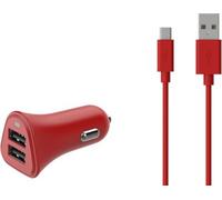 Essentielb - Chargeur Allume-Cigare 2 Usb 2.4a + Cable Micro Usb Rouge