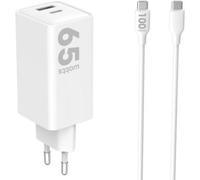 Essentielb - Chargeur Ordinateur Portable 65w Usb-A + Usb-C + Cable Usb-C Blanc