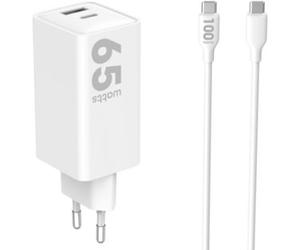 Essentielb - Chargeur Ordinateur Portable 65w Usb-A + Usb-C + Cable Usb-C Blanc