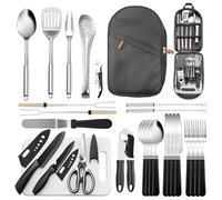 Essentiels de Camping Accessoires 27 pièces, Ustensiles de Cuisine de Camping avec Sac de Transport, Cuisine de Camping RV Ustensiles de Cuisine Set pour Barbecues, Voyages, Les Pique