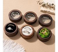 Esseur Boîte Personnalisée à Bagues de Mariage, Double Mini Support Rond Bois, Élégant et Rétro, Avec Nom