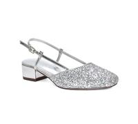 ESSEX GLAM Escarpins à bride arrière pour femme avec sangle à boucle, bout carré, talon confortable, taille 36-42, paillettes argentées, 38 EU