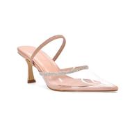 ESSEX GLAM Escarpins à bride arrière pour femme avec strass et bout pointu Taille 36-42, Vernis chair, 39 EU