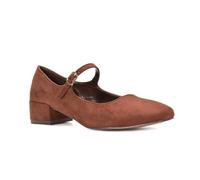 ESSEX GLAM Mary Jane Escarpins à talon bas pour femme avec sangle à boucle réglable Taille 36-42, Suédine marron, 40 EU