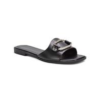 ESSEX GLAM Mules plates à enfiler pour femme avec bordure en strass étincelants en similicuir pour vacances, confortables, décontractées, taille 36-42, Noir/cuir synthétique, 40 EU