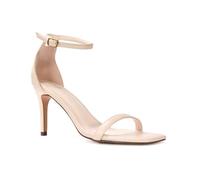 ESSEX GLAM Sandales à bride de cheville pour femme Bout carré Stiletto Mid High Heel Chaussures de soirée Taille 36-42, Cuir synthétique chair, 39 EU
