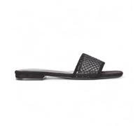 ESSEX GLAM Sandales plates à enfiler avec strass pour femme Bout ouvert Imitation daim Taille 36-42, Noir/imitation daim, 37 EU