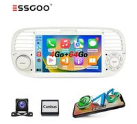 ESSGOO 4+64Go Android 15 Autoradio pour FIAT 500 2007-2015 7''Écran multimédia avec Tactile GPS Carplay ,FM,WiFi,Bluetooth, Caméra