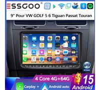 ESSGOO 9"Android15 4+64G Autoradio pour Seat/Skoda/VW Golf 5 6 Passat Polo Touran Tiguan Rabbit Sharan Caddy EOS T5 Carplay sans fil Android Auto GPS NAVI RDS FM WIFI Bluetooth AI Voice Mirror Link 4-