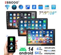 ESSGOO Autoradio 2 DIN Android 14 7"/9"/10" 4+64G Carplay Android Auto GPS Navigation Bluetooth FM RDS Radio WIFI Écran tactile USB Mirror Link ChatGPT IA Vocale 10inch 4 64G Cam MIC