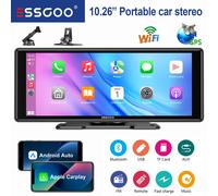 ESSGOO Autoradio universel portable 10,26 pouces HD écran tactile Airplay Navigation GPS WIFI Apple CarPlay Android Auto Lecteur vidéo multimédia MP5 Mirror Link BT Contrôle vocal AUX Émetteur FM carp