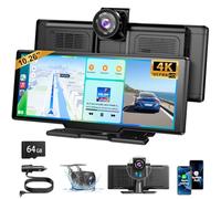 ESSGOO CarPlay Voiture, Supporte CarPlay sans Fil et Android Auto, Écran Tactile IPS 10,26 Pouces, Caméra Avant 4K et Caméra de Recul 1080P, Bluetooth 5.3, GPS, FM, AUX, Mirror Link, Carte TF 64G
