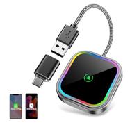ESSGOO Mini Adaptateur sans Fil pour Apple CarPlay/Android Auto, 2 en 1 Adapter CarPlay sans Fil Bluetooth avec Prise USB A/C,Compatible avec iOS 10+ et Android 11+,RGB à Commande Vocale,Plug and Play