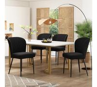 Essgruppe (ensemble, 140 x 80 x 75 cm Esstisch mit 4 Stühlen), Moderner Küchentisch Set ,Schwarz Samt Esszimmerstühle, Polsterstuhl Design Stuhl with Rückenlehne, MDF Table in Weißer, Golden