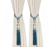 ESSMOKO Embrase De Rideaux Attaches De Rideaux Décoratives en Métal De Luxe avec Pompon en Boule De Jade Longueur 84 Cm en Polyester Bleu Moyen