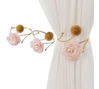 ESSMOKO Embrase De Rideaux Boucle De Rideau en Forme De Camélia Perlé Anneau De Bras en Métal Réglable Attaches De Rideau pour Le Rangement Et La Décoration De Rideaux De Porte Rose