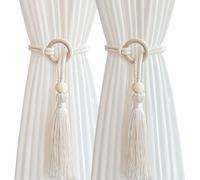 ESSMOKO Embrasse pour Rideaux Perles De Bois Décoratives en Gaze Rideau Gland Ceinture Boucle De Rideau Décorative Corde De Liaison Type Anneau