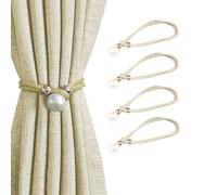 ESSMOKO Embrasses de Rideaux Modernes, faciles à Utiliser, 4 pièces, Pinces à Rideaux en Forme de Perle, Attaches en Corde - Beige