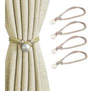 ESSMOKO Embrasses de Rideaux Modernes, faciles à Utiliser, 4 pièces, Pinces à Rideaux en Forme de Perle, Attaches en Corde - Champagne