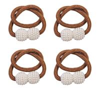 ESSMOKO Embrasses de Rideaux tissées à la Main en Forme de Perle, 4 pièces, Attaches de Rideaux Modernes en Corde - Café