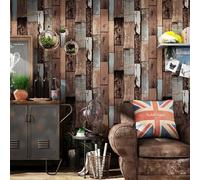 ESSMOKO Papier peint 3D non adhésif en PVC style industriel motif planche de bois rétro 53 * 950 cm décoration d'intérieur