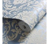 ESSMOKO Papier peint autocollant 3D non tissé à grandes fleurs bleu royal pour salon chambre à coucher bureau 53 * 500 cm