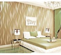 ESSMOKO Papier peint autocollant floqué 3D non tissé effet rayures flash salon chambre hôtel décoration murale tissu beige 53 * 950cm