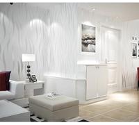 ESSMOKO Papier peint autocollant floqué 3D non tissé effet rayures flash salon chambre hôtel décoration murale tissu blanc cassé 53 * 950cm