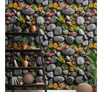 ESSMOKO Papier Peint autocollant imperméable en PVC style mur de pierre pastoral décoration de chambre rénovation de meubles fleurs ombres entre graviers 45 * 500cm