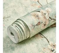ESSMOKO Papier peint autocollant non tissé 53 * 300 cm motif floral chaud décoration murale pour chambre à coucher salon autocollant mural 3D vert clair 53 * 300 cm