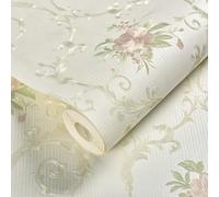 ESSMOKO Papier peint autocollant non tissé 53 * 300 cm style floral chaud pour chambre à coucher salon décoration murale autocollants muraux 3D motif beige vert 53 * 300 cm
