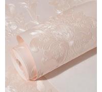 ESSMOKO Papier peint autocollant non tissé écologique 53 * 500 cm relief 3D pour chambre à coucher salon bureau TV rose clair