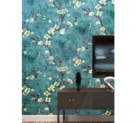 ESSMOKO Papier peint autocollant rétro en PVC à fleurs vert foncé pour chambre à coucher autocollant mural 3D pour la maison vert 45 * 950 cm