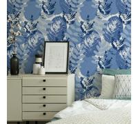 ESSMOKO Papier Peint hydrosol coloré pour salon chambre à coucher bureau autocollant mural décoratif feuilles bleues et blanches 45 * 600cm