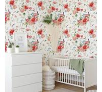 ESSMOKO Papier Peint hydrosol coloré pour salon chambre à coucher bureau autocollant mural décoratif rose rouge et blanche 45 * 600cm