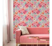 ESSMOKO Papier Peint hydrosol coloré pour salon chambre à coucher bureau décoration murale fleur de pivoine rose 45 * 600cm