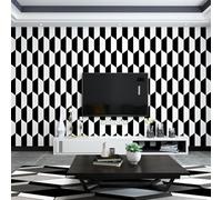 ESSMOKO Papier peint non adhésif simple et moderne noir et blanc motif géométrique pour salon chambre à coucher restaurant 53 * 950 cm