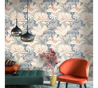 ESSMOKO Papier peint Papier peint à motif floral style chinois en PVC imperméable idéal pour les chambres et les bureaux rouge et bleu 44 * 1000cm