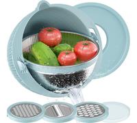 Essoreuse à salade avec couvercle Panier d'écoulement rotatif Râpe à bassin multifonctionnelle en acier inoxydable Coupe-légumes à 3 lames Pour le lavage et le séchage de la salade Légumes et fruits