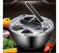 Essoreuse à salade en acier inoxydable de 3,5 l avec couvercle sécurisé, design double couche, système de drainage facile, base antidérapante pour la cuisine