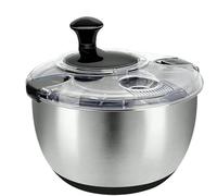 Essoreuse à salade Inox 4,5 L - Bol en acier inoxydable avec base antidérapante, manivelle + bouton d’arrêt, panier égouttoir, sans BPA, compatible lave-vaisselle, multi-usage légumes/herbes